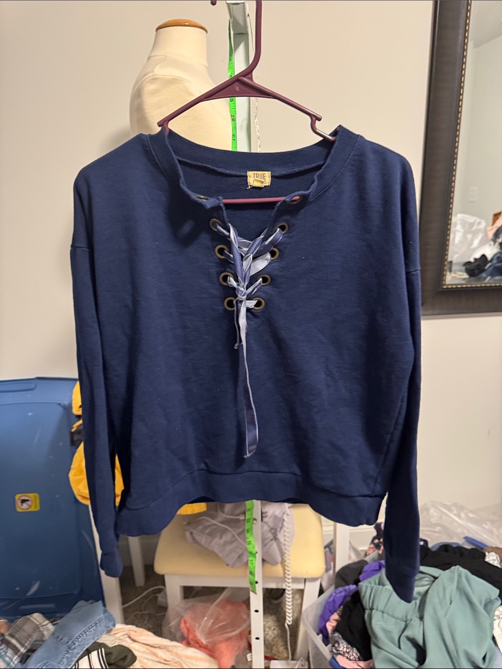 True Craft Navy Lace-Up Sweatshirt